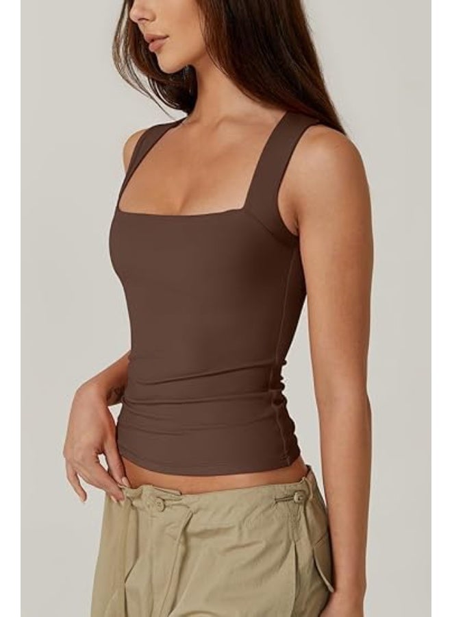 CLENEA Women's Square Neck Sleeveless DoubleLayer Vest Basic Tight T-Shirt Women's Camisole Fashionable TightFitting Inner Fitness Top - Image 3
